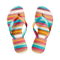 A pair of colorful beach sandals, essential for hot summer days, on a transparent background.