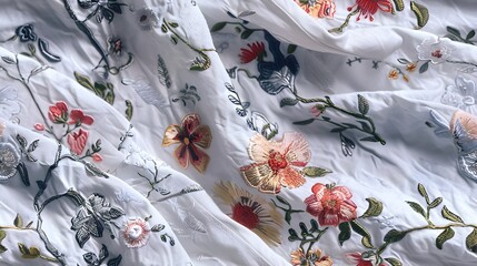 Delicate Floral Fabric with Vibrant Botanical Pattern in Vintage Aesthetic Style