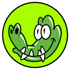 illustration of a smiling crocodile cartoon logo in green