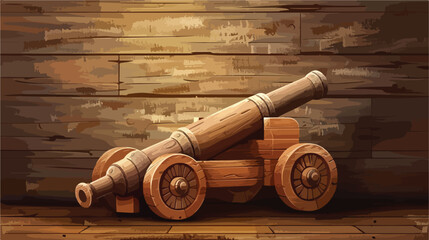 Toy model of cannon on wooden background style