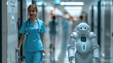 A medicine delivery robots work with human doctors and nurses in healthcare facilities