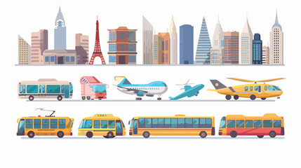 Transport and city icons over white background vector