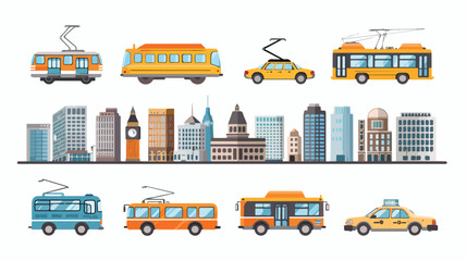 Transport and city icons over white background vector