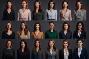 Set of 18 profile picture various nationality businesswoman on grey background