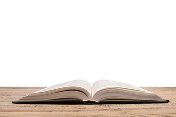 open book. Composition with hardcover books, fanned pages, isolated on white background. Back to school. Copy Space. Education background.
