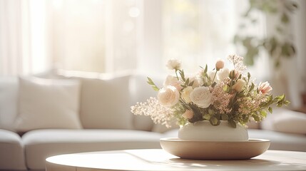 flowers blurred interior home coffee table