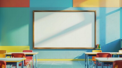 The white board in front of the young children's classroom is empty.