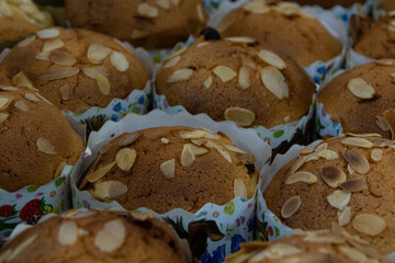 Cookies with walnuts. Soft shaker biscuits. Sweets. Pastries. Soft focus. A view from above. Copy space.