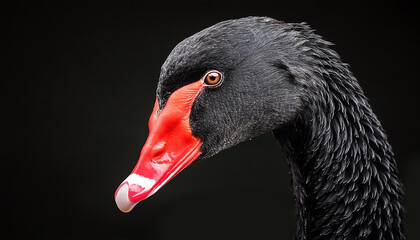 Fototapeta premium a close up of a black swan on a black background