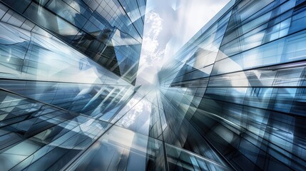 Sleek modern glass building reflecting the blue sky in a seamless urban landscape