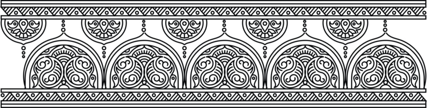 Indian Traditional and Cultural Rangoli, Alpona, Kolam, or Paisley vector line art. Bengal Art India. centuries-old Bengali art tradition of the Bengal region, for textile printing, logo, wallpaper	
