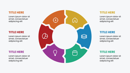 Circle infographic template with 6 options and icons