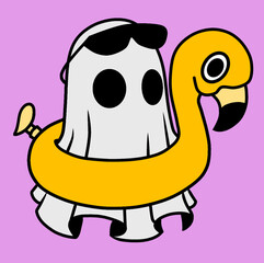 cartoon illustration with a yellow duck float