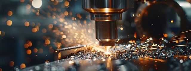 A closeup shot of an advanced CNC machine creating metal parts, showcasing the precision and speed of industrial machinery production.