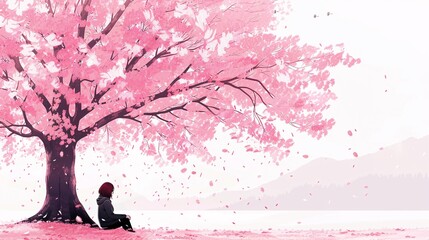 A shot of a beautiful asian woman in cherry blossom garden.
