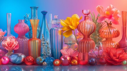 A vibrant still life arrangement of colorful decorative objects