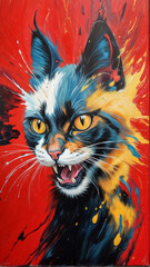 A Painting of Feline Firestorm: A Wildcat Unleashed in a Blaze of Color
