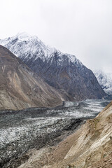 Hopper Glacier in Hunza, Gilgit Baltistan. Beautiful mountains view. 