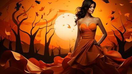  lady in orange gown in party vector