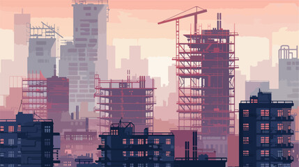 View of unfinished buildings in city style vector