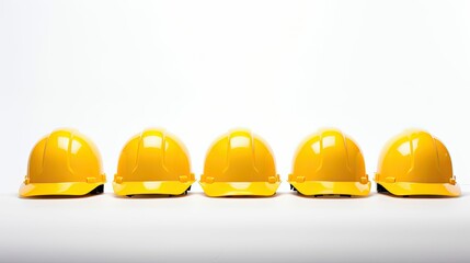 group yellow hardhat white background