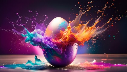 easter egg colorful explosion generative ai easter egg paint splash