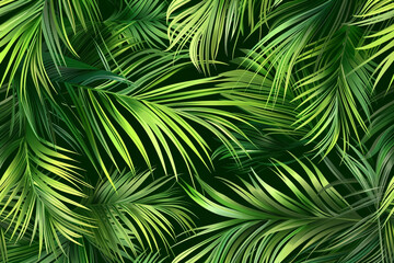 Palm Leaves, Tropical palm fronds swaying in the breeze, Seamless pattern illustration 