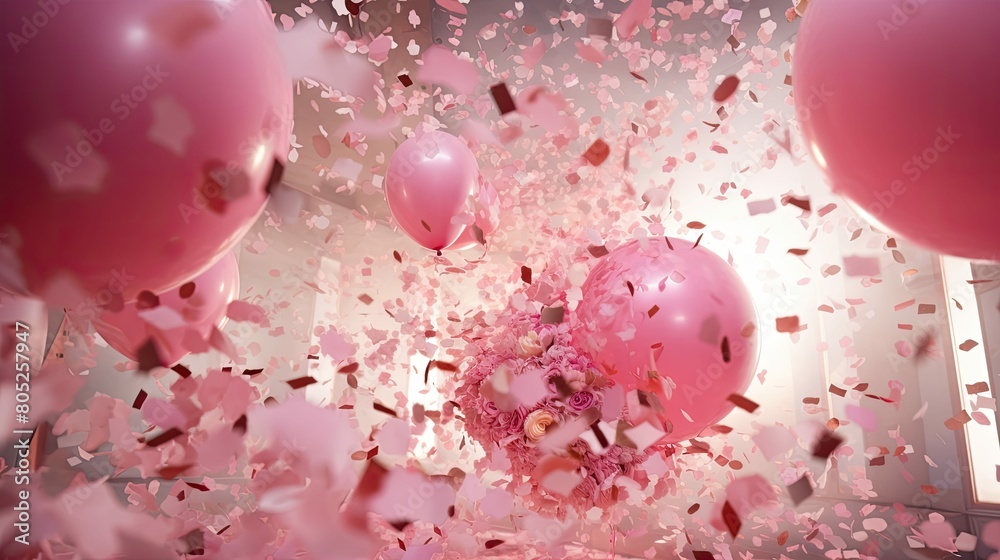 Wall mural balloon confetti pink