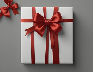 White paper card with gift red satin bow . GENERATIVE AI