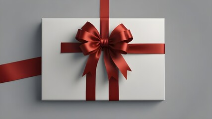 White paper card with gift red satin bow . GENERATIVE AI