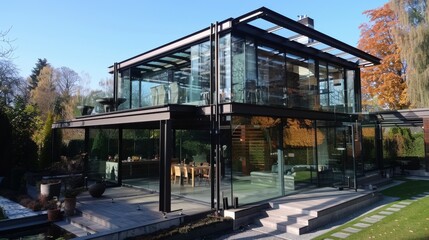 Obraz premium Design house modern villa with open plan living and private bedroom wing large terrace with privacy