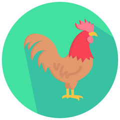 rooster round flat vector icon