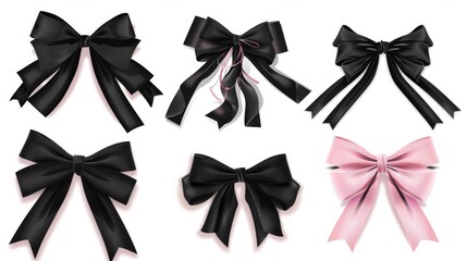 Emo pink bow set. Y2k style. Goth subculture coquette isolated on white background. Ai generative