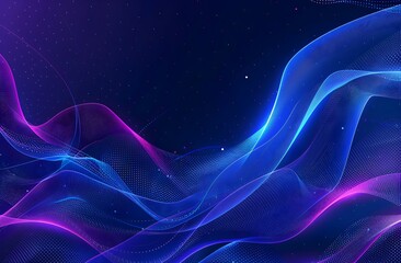 Abstract blue and purple gradient background with glowing dots wave line vector illustration
