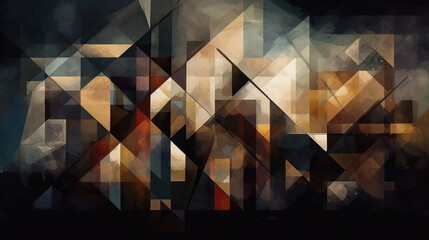 Neutral Geometric Abstract Painting Illustration Print Design Dark Background