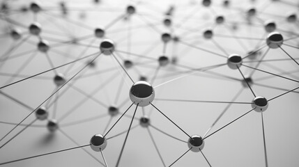 Black and White Network of Interconnected Points with Glowing Nodes