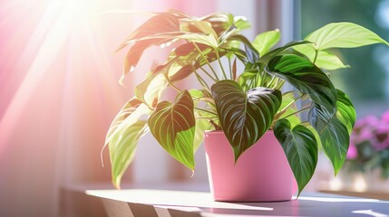 Obraz premium windowsill pink princess philodendron