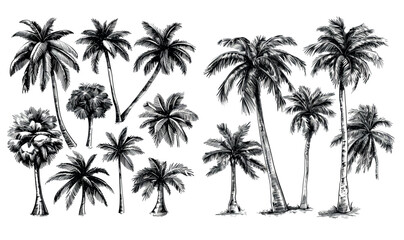 Drawings of exotic tropical palm trees depicted on Hawaii beach palms.