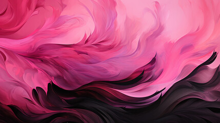 Obraz premium Contemporary Art of Pink And Black Color Wavy Brush Strokes on Canvas