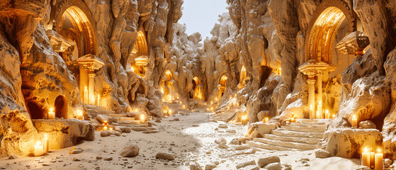 Mysterious and ancient cavern illuminated by subtle lighting, highlighting the natural rock formations within