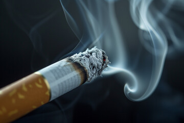 Close-Up of a Burning Cigarette with Rising Smoke