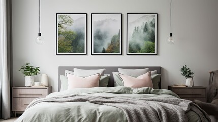 walls room with framed pictures grey