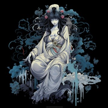 Illustration of a Yuki Onna on a Black Background
