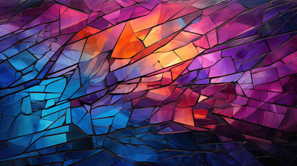 Stained Glass Pattern With Colors of Purple and Turquoise Digital Art Background