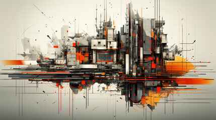 Fototapeta premium Artistic White and Gold Color Futuristic Cityscape Abstract Art