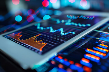 Obraz premium Realtors tool Tablet with detailed digital analytics planning for estate investment and market strategy 