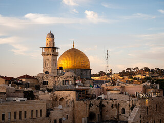 View of the Jerusalem Dome of the rock at sunset
