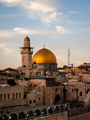 View of the Jerusalem Dome of the rock at sunset