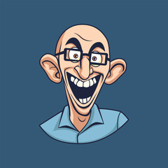 crazy bald man laughing cartoon character vector illustration template design