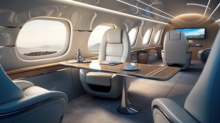 tech blurred business jet interior
